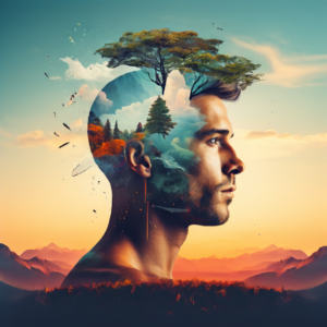 Illustration of a man with a tree growing out of his head, representing the significance of mindset in personal growth.