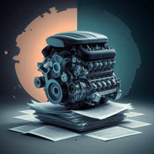 Cartoon illustration of a car engine representing the brain on top of a stack of papers, symbolizing how education has limited our brain's potential