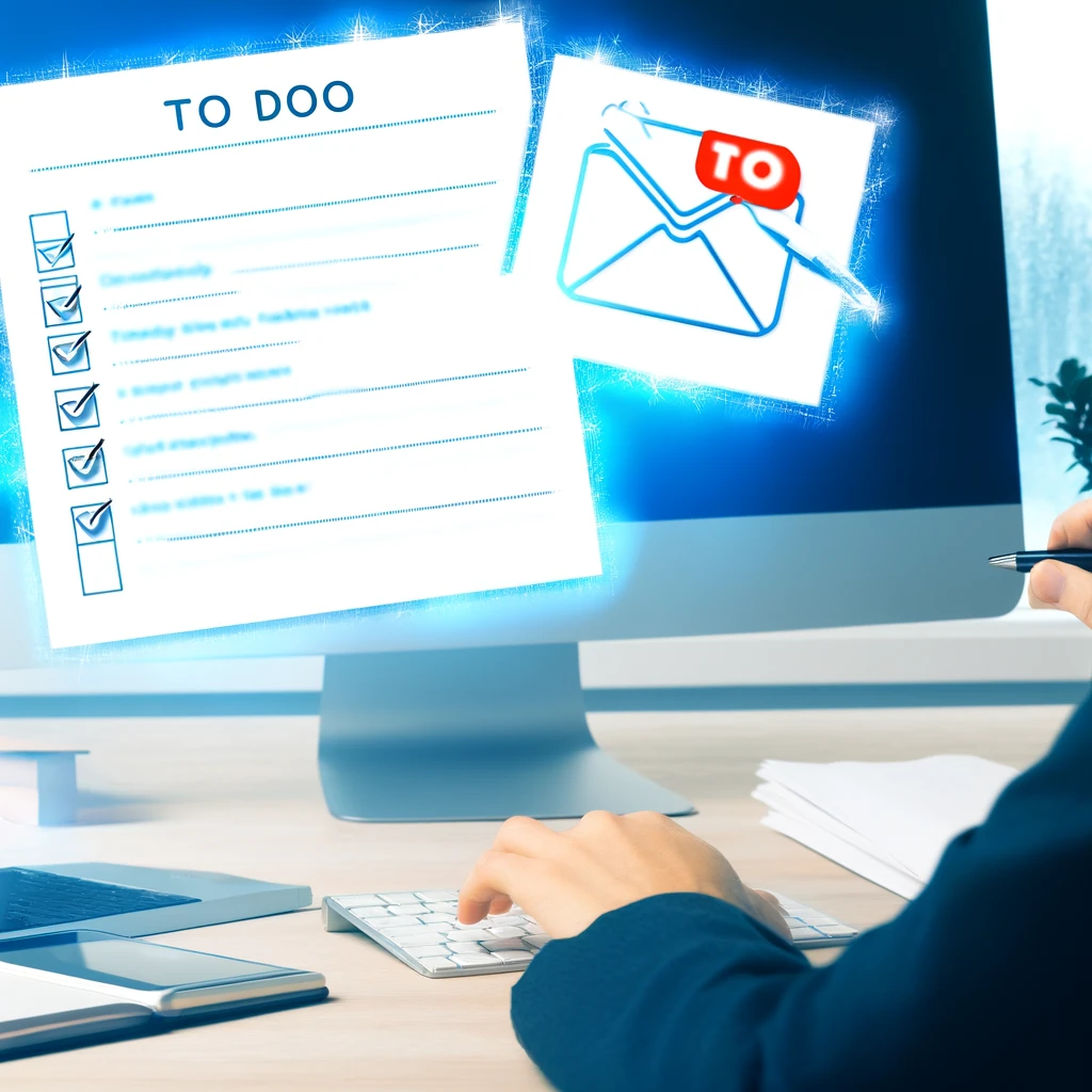 An entrepreneur working productively at a desk with a well-organized to-do list and clear inbox.